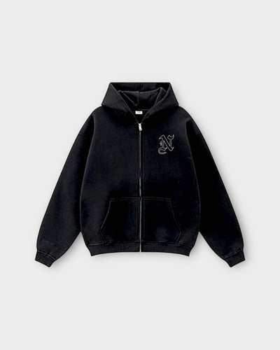 BLACK ARC LOGO ZIP UP HOODIE