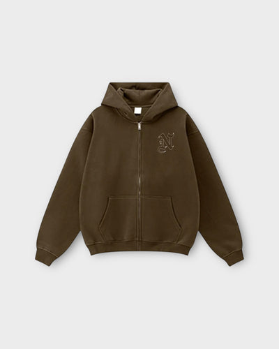 ARCO LOGO ZIP UP HOODIE BROWN